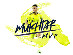 身穿黃色球衣的足球運動員 Mukhtar 以大膽的圖形設計被譽為 MVP。 — 運動 壁紙
