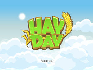 Hay Day 遊戲標題畫面，帶有麥穗和雲朵。
