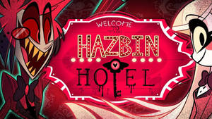 動畫 Hazbin Hotel 招牌，兩邊各有兩個卡通角色。