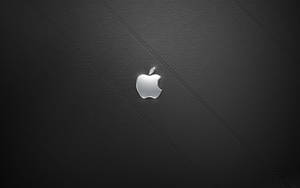 帶有對角線縫線的黑色皮革上的銀色 Apple 標誌。