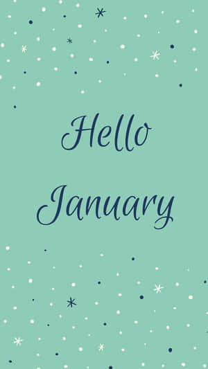 薄荷綠色星星和圓點圖案上的 Hello January 文字