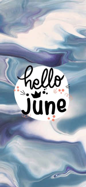 Hello June 文字在白色圓圈內，位於藍紫色大理石背景上。 — 藝術 壁紙