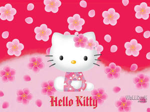 Hello Kitty被櫻花環繞的壁紙。