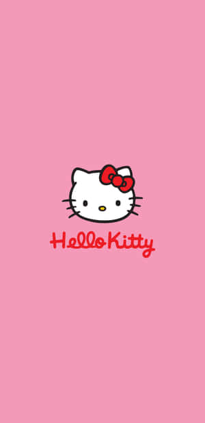 Hello Kitty 標誌，紅色蝴蝶結，粉色背景