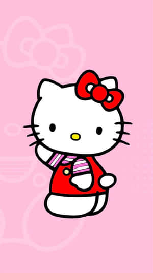 Hello Kitty 卡通角色在粉紅色背景上身穿紅色服裝和蝴蝶結。 — 可愛動漫頭像gif 壁紙