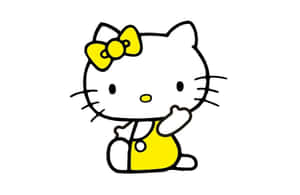 Hello Kitty 在白色背景上揮手，戴著黃色蝴蝶結和連衣裙 — 白色美學gif 壁紙