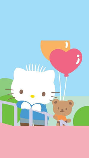 Hello Kitty 同泰迪熊喺露台拎住氣球 — 黑川伊佐那 壁紙