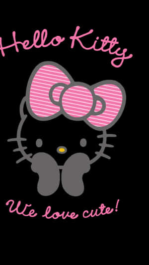 Hello Kitty 卡通角色，黑色背景上戴著粉紅色蝴蝶結，並有粉紅色文字 — Hello kitty 美學 GIF 壁紙