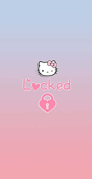 Hello Kitty 標誌配粉紅色心形鎖，粉彩漸變背景。 — Hello kitty 美學 GIF 壁紙