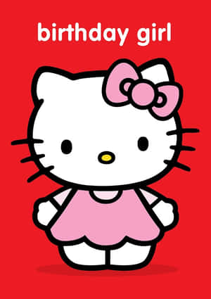 Hello Kitty 身穿粉紅色連衣裙在紅色背景上慶祝生日 — Hello kitty 美學 GIF 壁紙