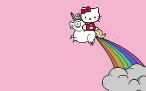 Hello Kitty 在雲端上騎著一隻有彩虹尾巴的獨角獸。 — MacBook Air M1 壁紙