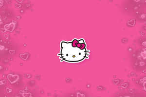 Hello Kitty 戴著粉紅色蝴蝶結，在粉紅色背景上，周圍有漂浮的愛心 — Hello kitty 美學 GIF 壁紙