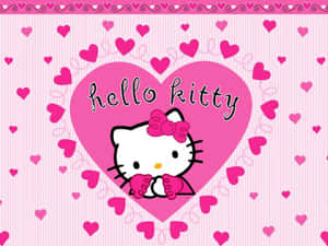 Hello Kitty 在粉紅色心形內，周圍有心形漂浮。