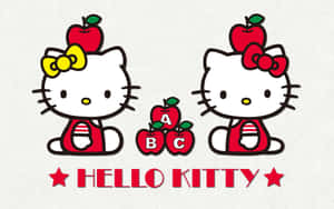 Hello Kitty角色與蘋果和ABC字母在紋理背景上。