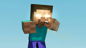 Minecraft角色在藍天下從香煙吹出煙霧