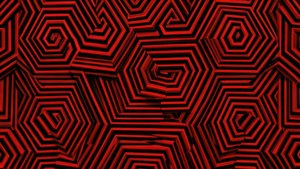 帶有隧道效果的紅色和黑色六邊形3D光學錯覺圖案