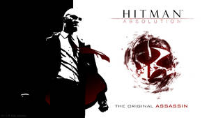 《Hitman Absolution》遊戲標誌，帶有刺客剪影和紅色潑濺設計。