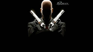 Hitman Contracts 刺客在黑色背景前手持兩把交叉的手槍。 — 殺手 壁紙