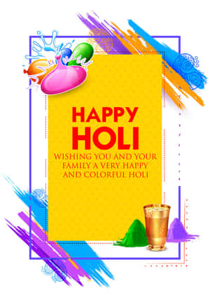 色彩繽紛的粉末和節日文字的快樂灑紅節賀卡。