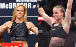 兩位女性MMA拳手，一位在稱重，另一位在八角籠中慶祝勝利。 — 搏擊會 GIF 壁紙