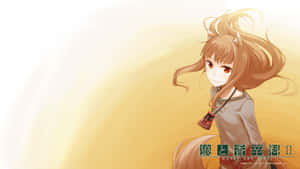 金色光芒中微笑的狐狸耳動漫女孩