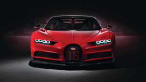 紅色Bugatti超級跑車在黑暗工作室環境中車頭燈發光。 — 布加迪 壁紙