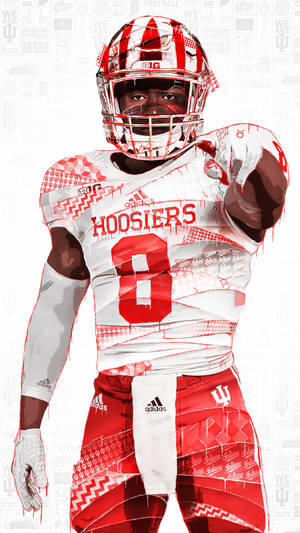 身穿紅白 Hoosiers 球衣、帶有幾何圖案和滴漆效果的足球員。 — NFL 美式足球 GIF 壁紙
