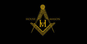 金色共濟會符號，帶有字母 M 及文字 house mason，黑色背景。 — Cia標誌 壁紙