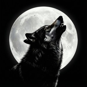 狼在戲劇性的夜晚場景中對著滿月嚎叫。