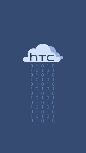 帶有 HTC 標誌的雲朵在藍色背景上下載二進位數字。