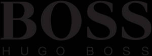 黑色背景上的深灰色 Hugo Boss 標誌