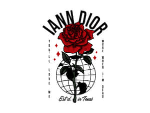 一朵紅玫瑰從地球儀中長出，帶有 'IANN DIOR' 和 'Est'd. in Texas' 文字。 — 音樂 GIF 壁紙