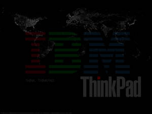 黑色背景上的IBM ThinkPad標誌和發光世界地圖