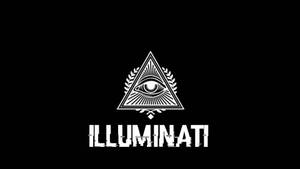 全視之眼符號，帶有月桂花環和文字 Illuminati，黑色背景。