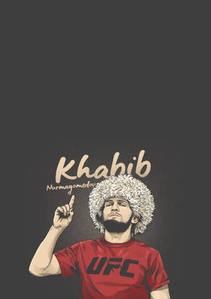 Khabib Nurmagomedov 身穿紅色UFC襯衫，戴著捲曲白色皮草帽向上指。 — Oppo Pad 5 霧面螢幕 壁紙
