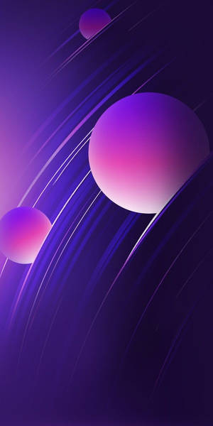 在紫色宇宙抽象數位背景中漂浮的發光球體。