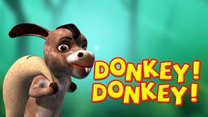 卡通驢子背著麻袋，粗體文字寫著 DONKEY DONKEY！
