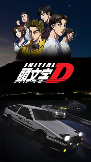 動漫角色觀看夜間街頭賽車，車頭燈閃爍發光。