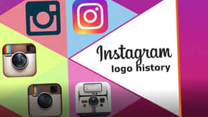 Instagram標誌歷史圖形，顯示標誌演變，帶有相機圖標和色彩繽紛的背景。