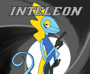 藍黃色 Inteleon 在旋轉的灰色背景中自信地指向。