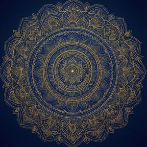 深藍色背景上帶有花卉圖案的金色曼陀羅