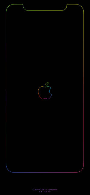 黑色背景上帶有彩虹Apple標誌和纖細彩色邊框的iPhone屏幕。