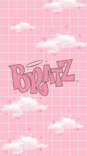 粉紅色網格牆紙，配有雲朵、心形圖案和 Bratz 標誌