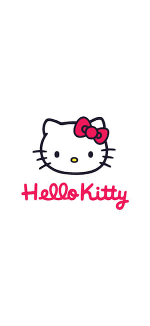 Hello Kitty 標誌，帶有紅色蝴蝶結和粉紅色文字，背景為白色