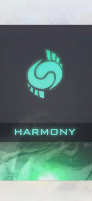 發光的青綠色螺旋標誌，帶有 harmony 字樣，在深色六邊形網格上。 — iPhone 17 壁紙