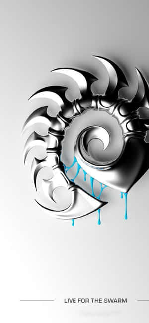 灰色背景上帶有藍色水滴的金屬螺旋 — Vivo S30 壁紙