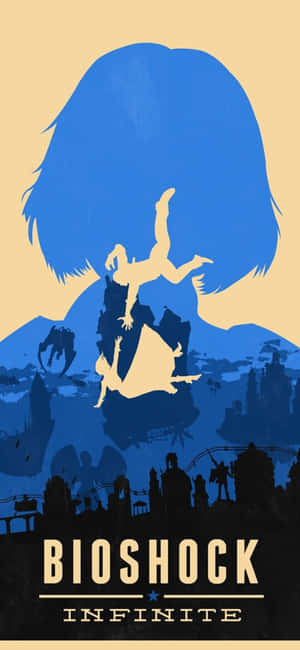 Bioshock Infinite 海報，顯示一個墜落的人物，背景是女性剪影和城市天際線。