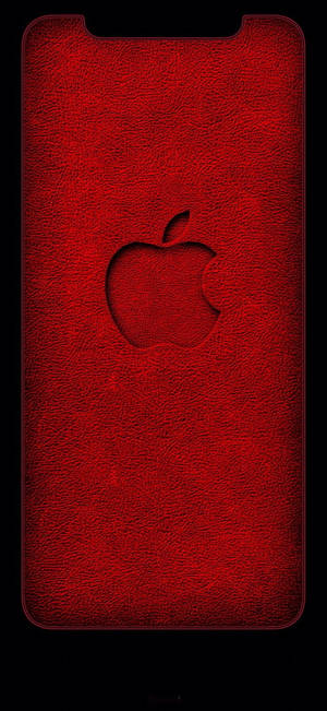帶有 Apple 標誌的紅色皮革紋理 iPhone 屏幕。
