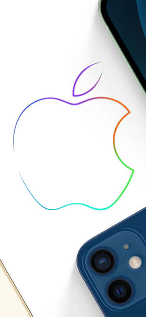 彩虹Apple標誌旁邊是藍色iPhone，白色背景