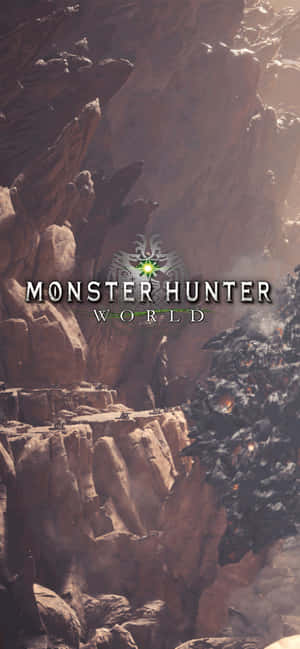 Monster Hunter World標誌以黃昏時分的岩石峽谷為背景。